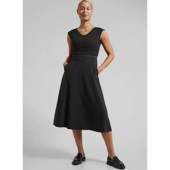 Athleta Ryder Black Midi Dress Travel Athleisure Casual Stretch Comfort S - Picture 1 of 16